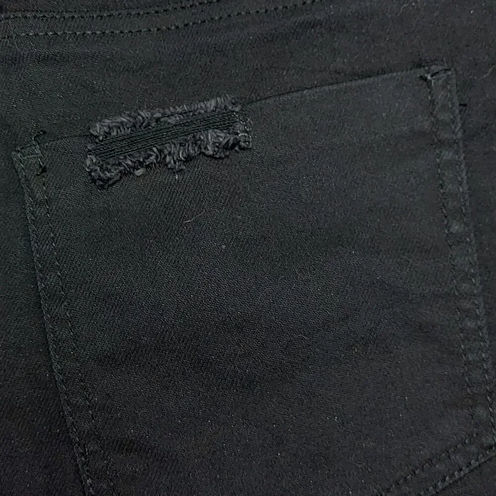 Vanilla Star Super High Rise Tapered Leg Distressed Black Denim Mom Shorts